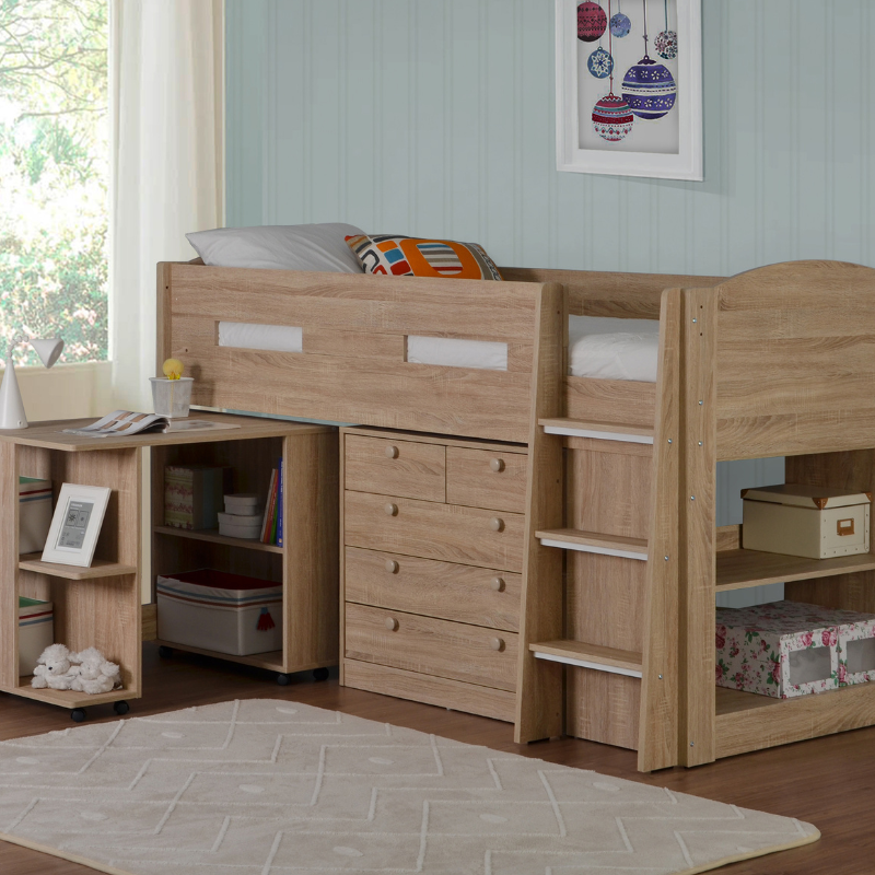 Oak mid sleeper top bed