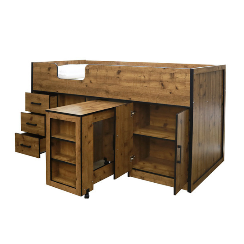 Vintage Oak Mid Sleeper With Pullout Desk And Storage Zizabeds