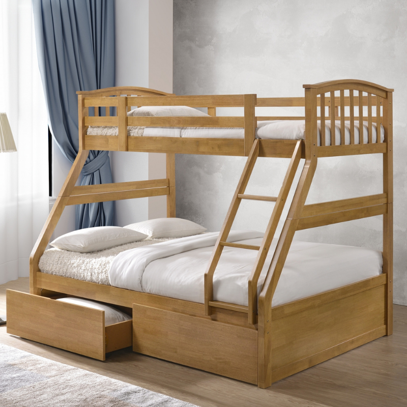 Naples Oak Triple Sleeper Bunk Bed Zizabeds