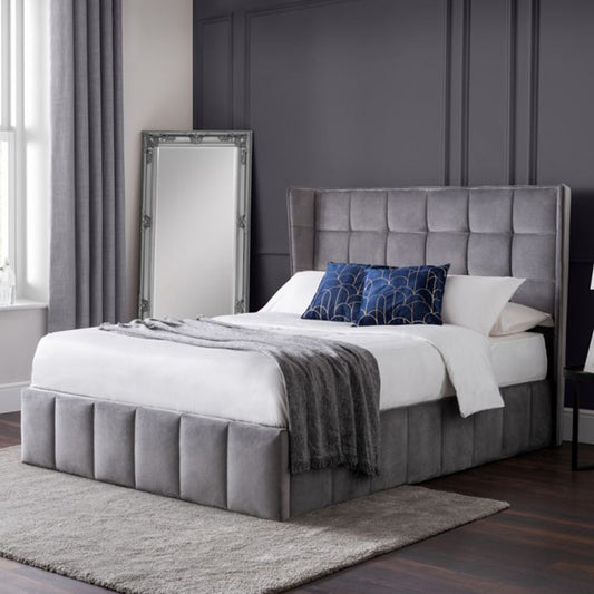 Ritz Classic Light Grey Velvet Bed