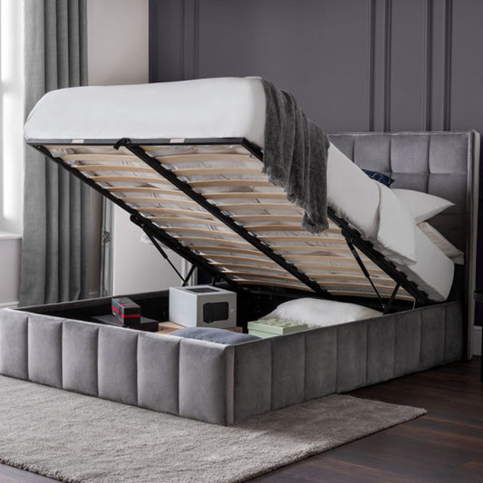 Ritz Classic Light Grey Velvet Ottoman Storage Bed