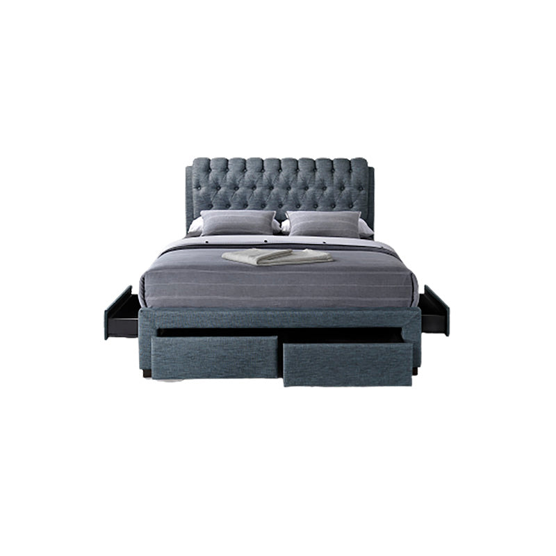 Smoke Grey Fabric Bed With 4 Drawers Storage