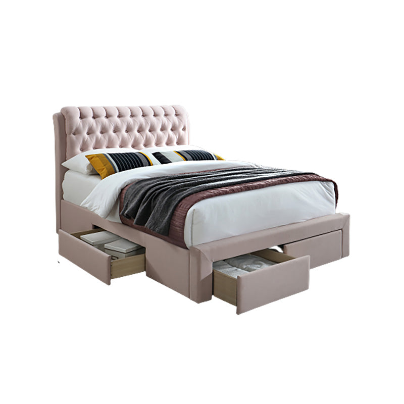 Baby Pink Fabric Bed With 4 Drawers Storage