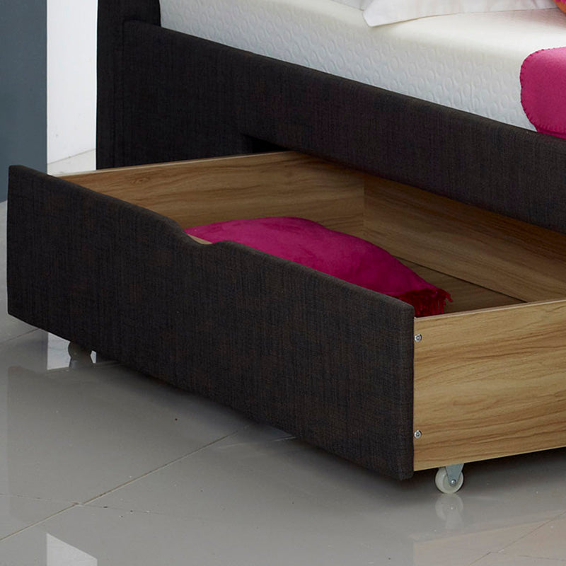 Charred Fabric Smooth Bed With 2 Drawers