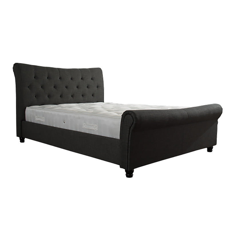 Smoke Grey Fabric Sleigh Bed