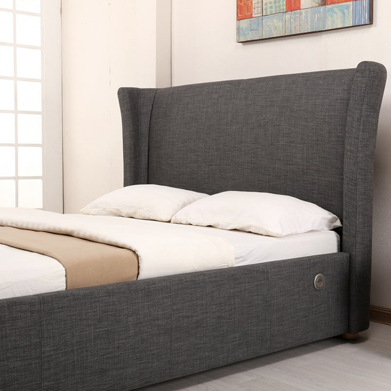 Rhino Grey Fabric Bed With Built-in Bluetooth, Audio & TV