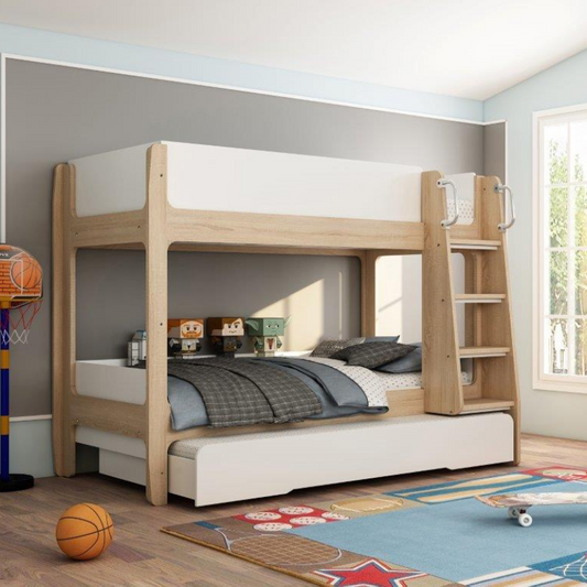 white oak modern bunk bed trio