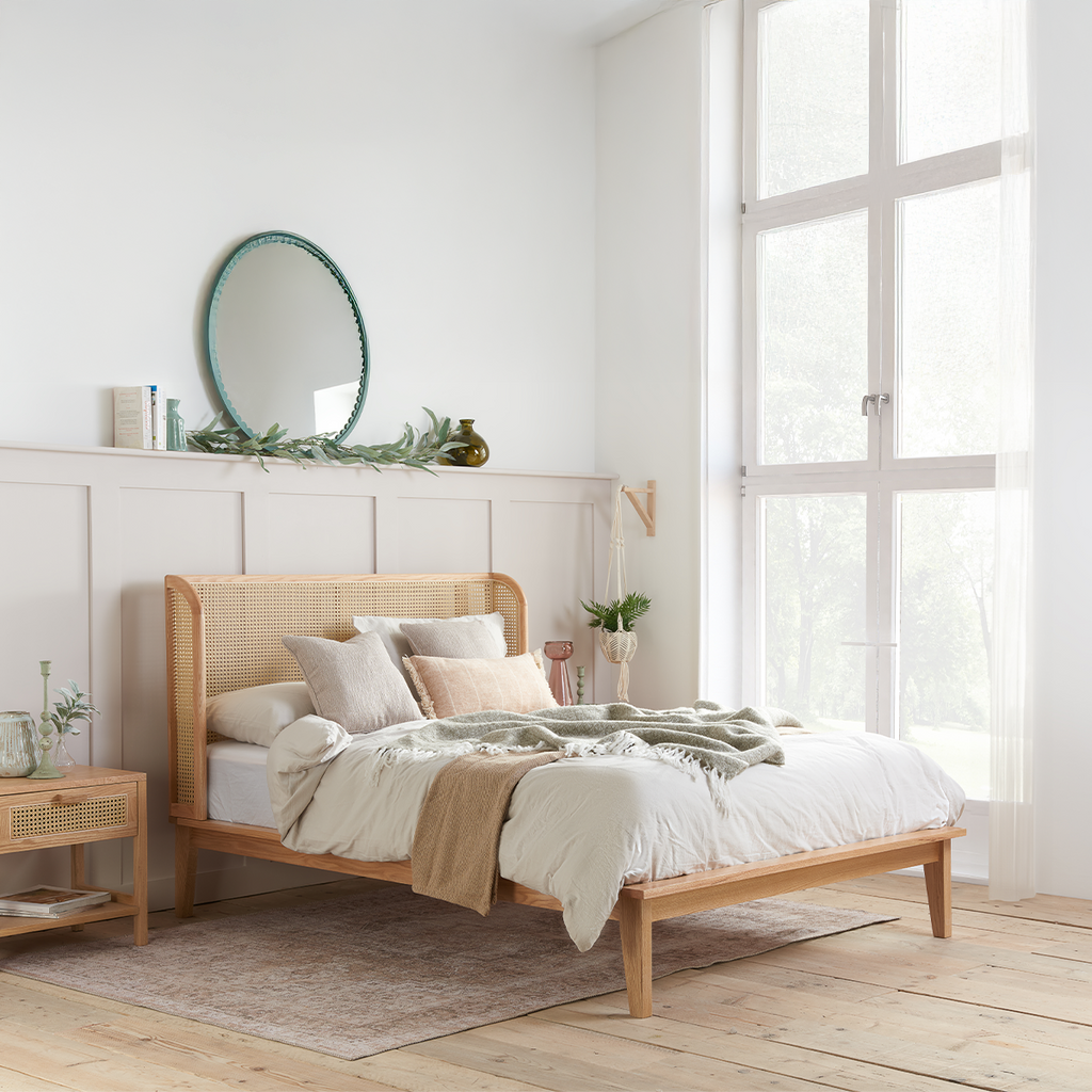 Astrid Oak Rattan Bed