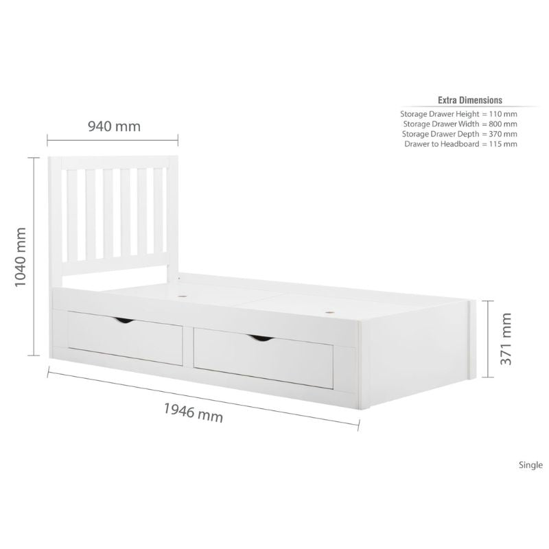 Appleby Single Bed With Storage Drawers - 3ft