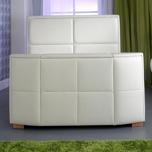 Tusk Ivory Bonded Leather Bed With Built-in Bluetooth, Audio and TV