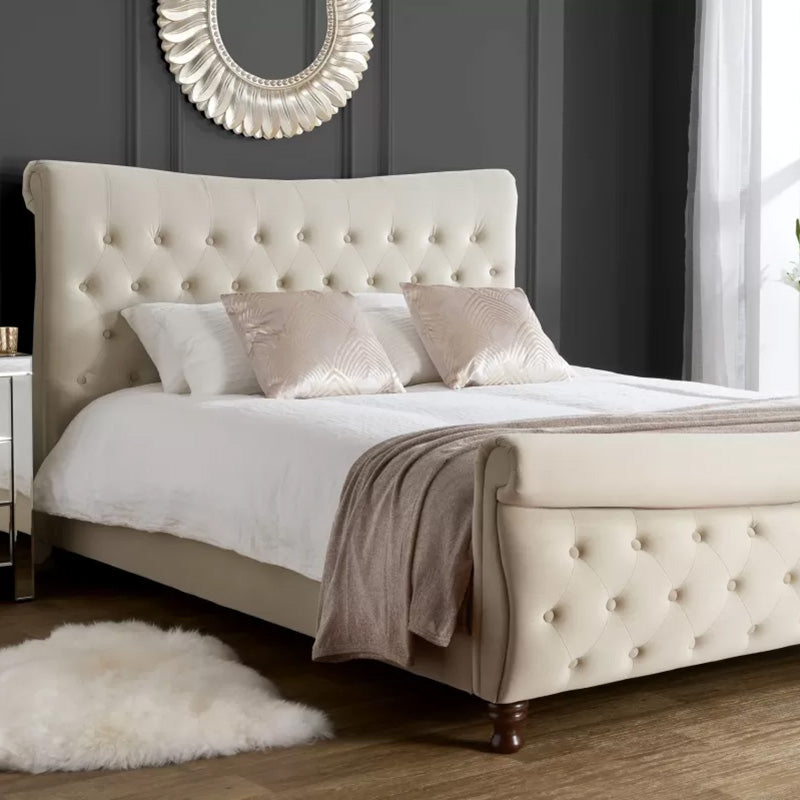 Malmo Ivory Fabric Sleigh Bed