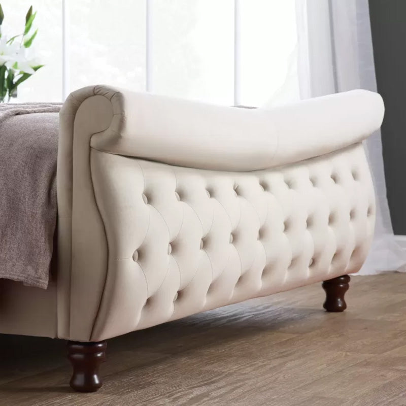 Malmo Ivory Fabric Sleigh Bed