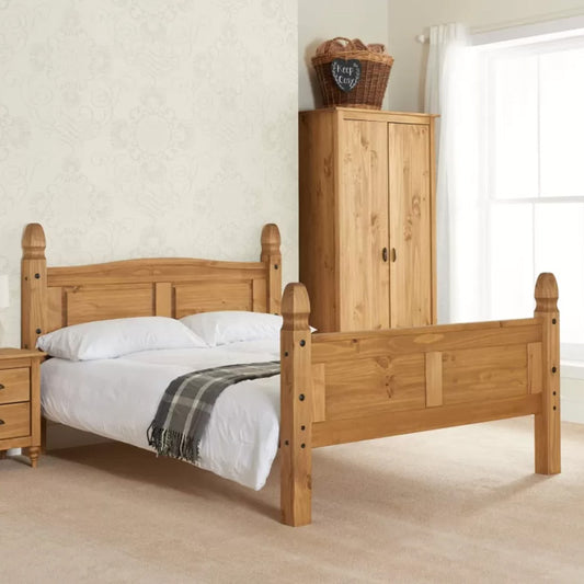 Moretti Waxed Pine Wooden Bed High Footend