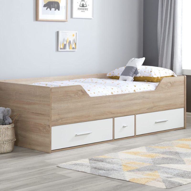 Camden Single Cabin Bed With Storage Drawers In White & Oak - 3ft