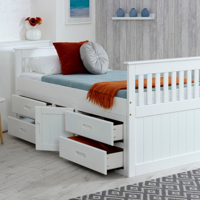 Wood bed sales with storage underneath