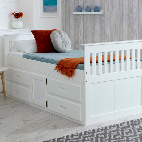 President White Wooden Storage Bed Frame 3ft Single Zizabeds