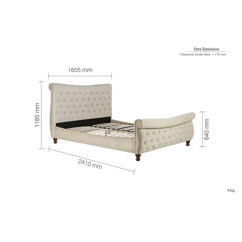 Malmo Ivory Fabric Sleigh Bed