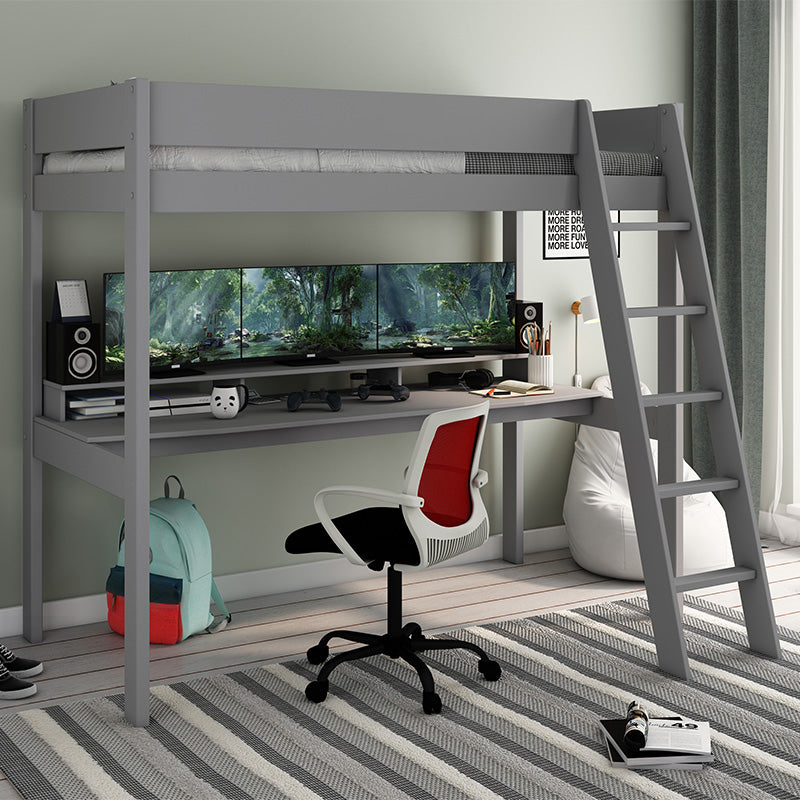 Estella Grey - High Sleeper Bed with Gaming Desk - 3ft