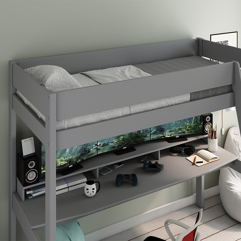 Estella Grey - High Sleeper Bed with Gaming Desk - 3ft