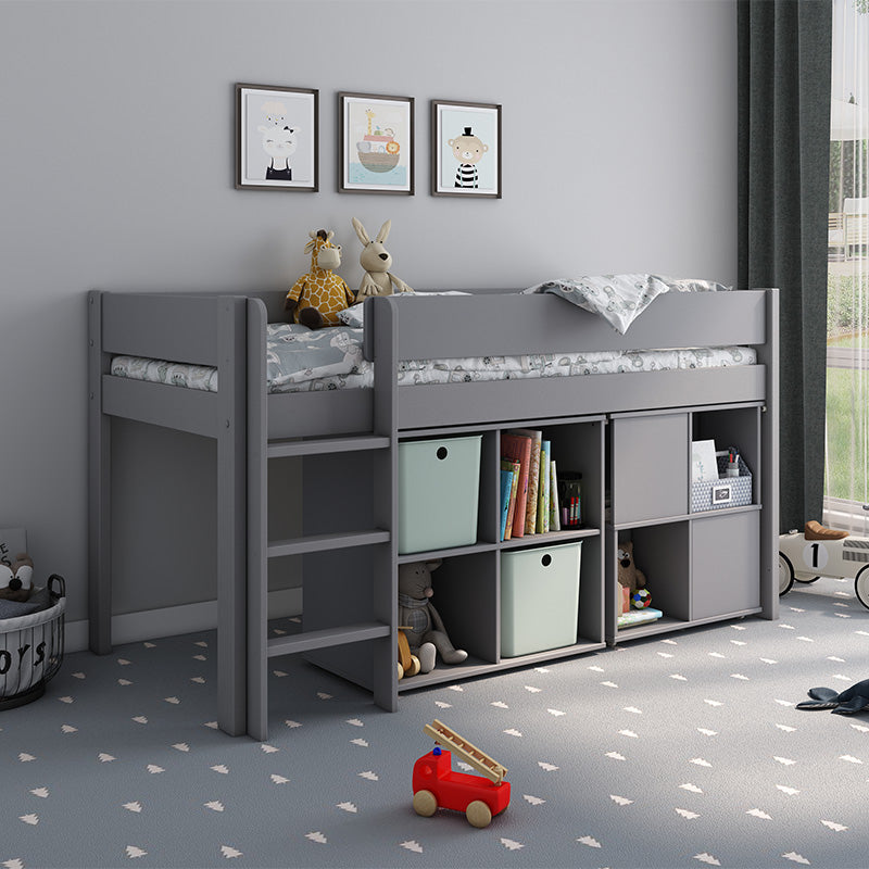 Estella Grey Mid Sleeper with Cube Storage Unit and Pull Out Desk - 3ft