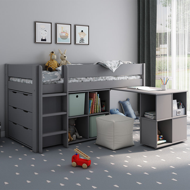 Estella Grey Mid Sleeper with Cube Storage Unit, Chest Of Drawers and Pull Out Desk - 3ft