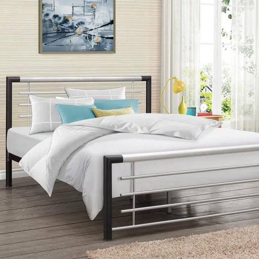 Algarve Contemporary Black & Silver Metal Bed