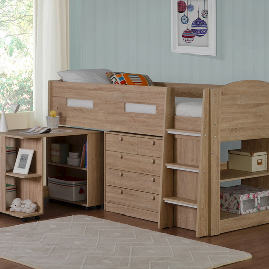 Pastel Mid Sleeper Oak With Desk And Drawer Unit