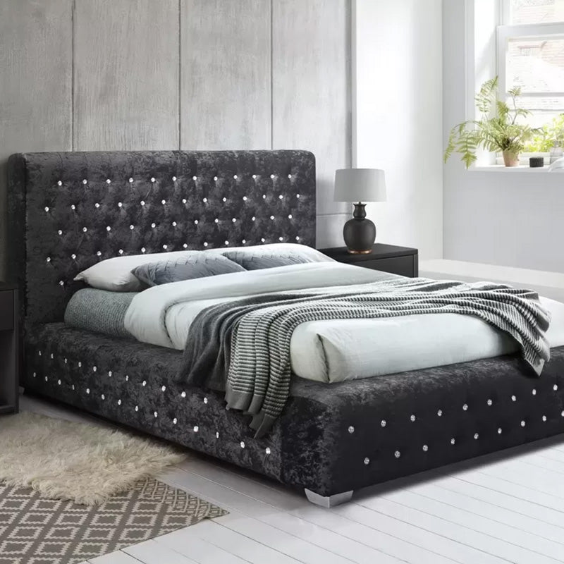 Presidente Velvet Bed With Diamonte Buttoned Headboard