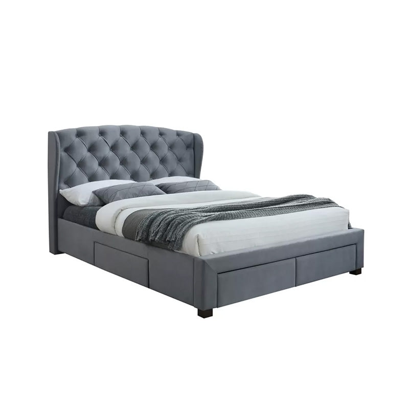 Aspire Double Fabric Velvet Bed With 4 Drawers