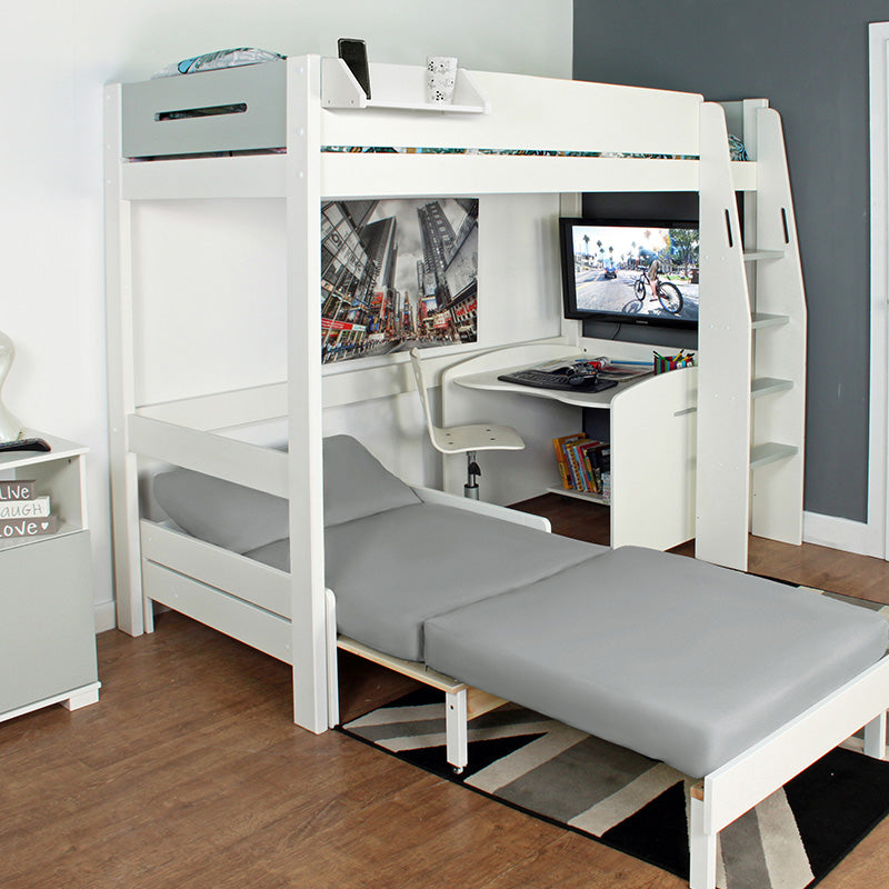 Urban Grey & White High Sleeper with Desk & Futon Sofa Bed