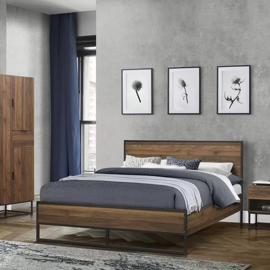 Hackney Black & Walnut Industrial Effect Bed