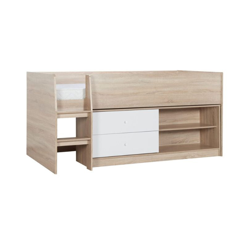 Leyton Cabin Bed White & Oak Effect With Ladder - 3ft