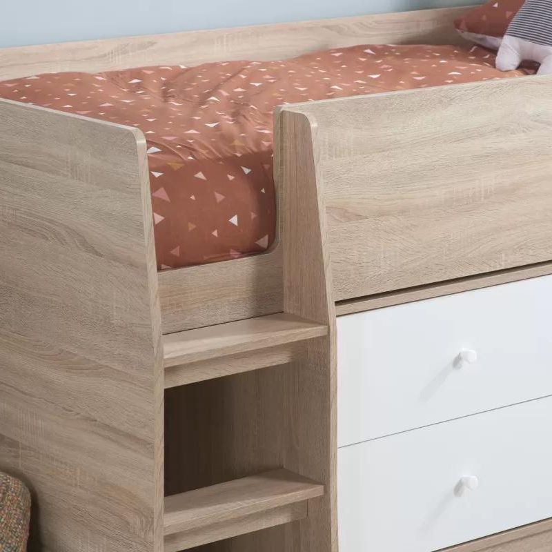 Leyton Cabin Bed White & Oak Effect With Ladder - 3ft