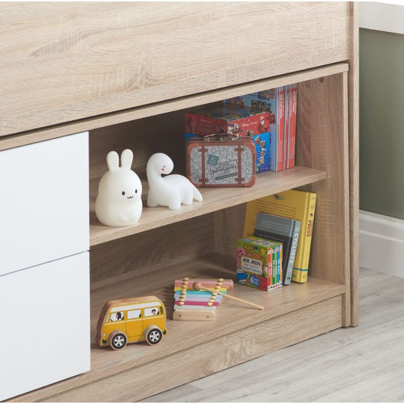 Leyton Cabin Bed White & Oak Effect With Ladder - 3ft