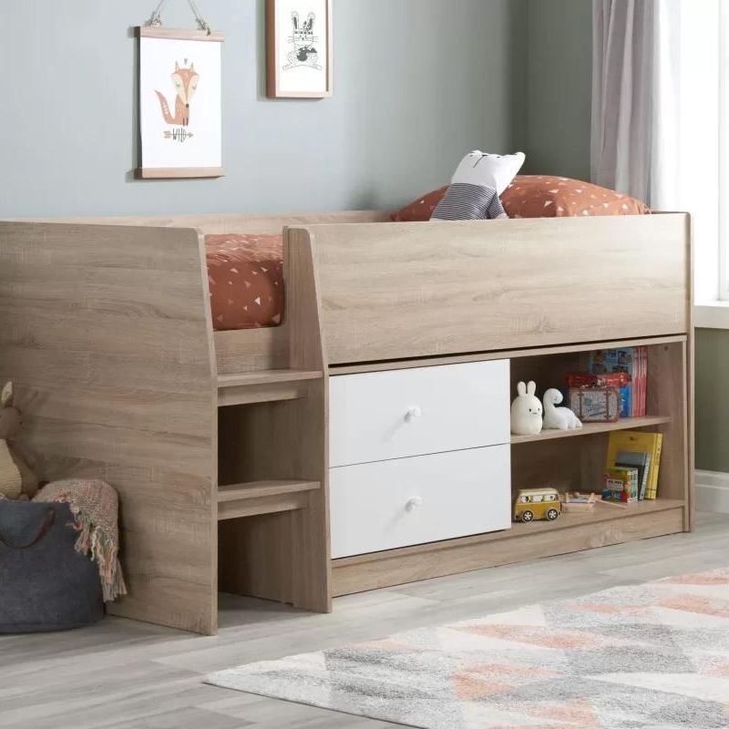 Leyton Cabin Bed White & Oak Effect With Ladder - 3ft