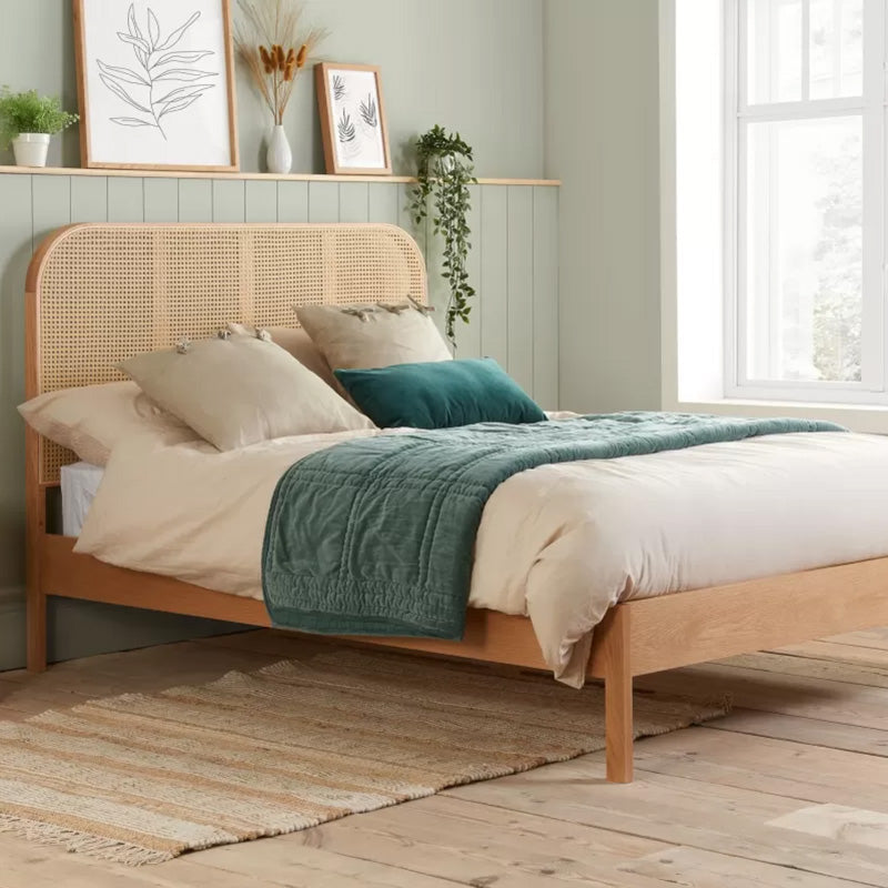 Cannes Solid Oak Rattan Bed