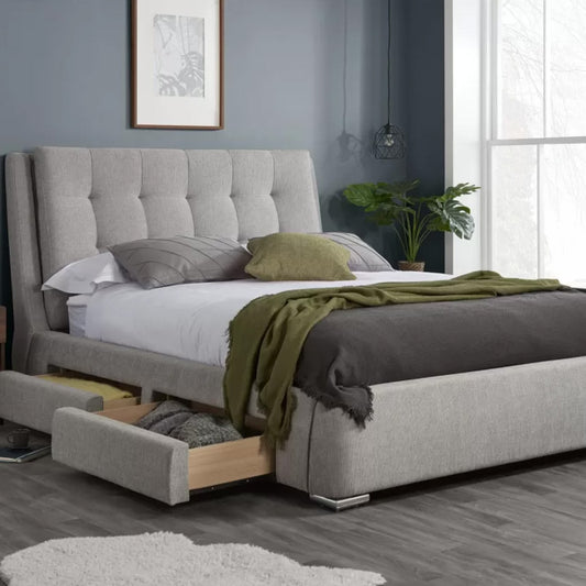 Queensbury 5 Drawer Storage Fabric Grey Bed