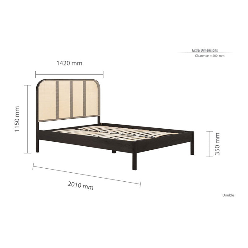 Cannes Solid Oak Rattan Bed