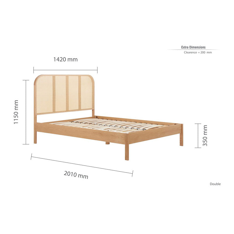 Cannes Solid Oak Rattan Bed