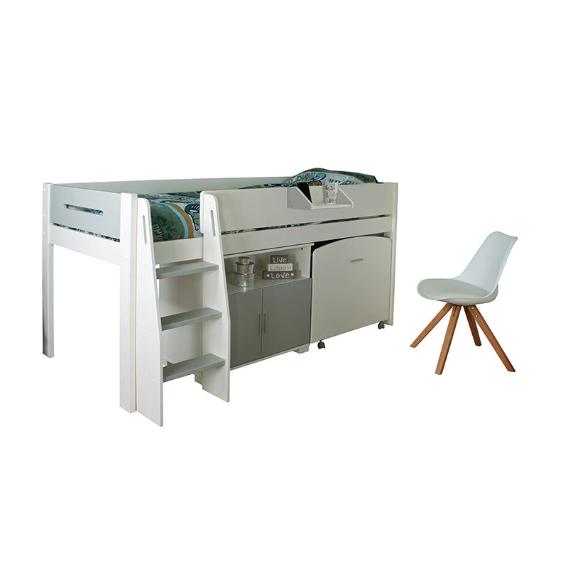 Urban Grey & White Mid Sleeper with Cupboard & Pull Out Desk