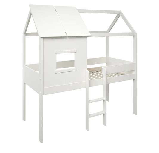 White Midi Playhouse Single Bed With 2no. Storage Cubes - 3ft