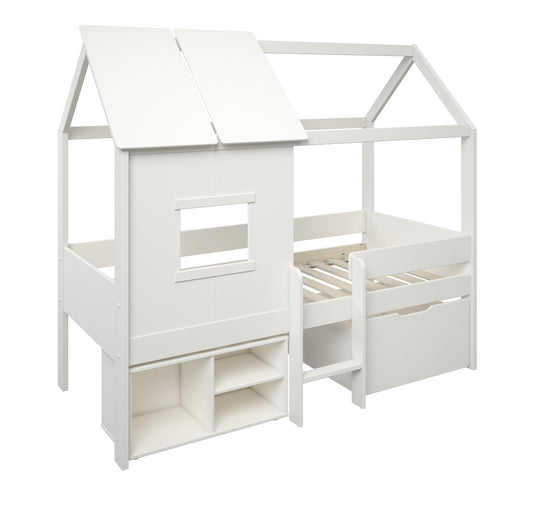 White Mini Playhouse Single Bed With Storage Units - 3ft