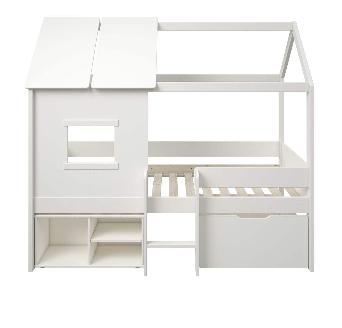 White Mini Playhouse Single Bed With Storage Units - 3ft