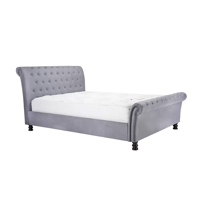 Elegence Grey Velvet Fabric Sleigh Bed