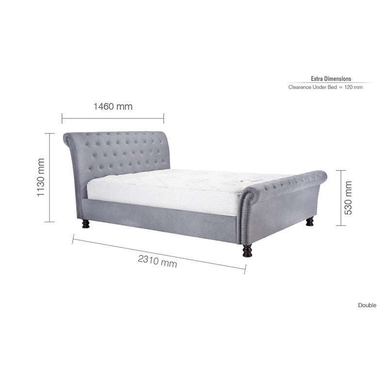 Elegence Grey Velvet Fabric Sleigh Bed