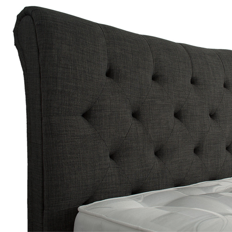 Smoke Grey Fabric Sleigh Bed