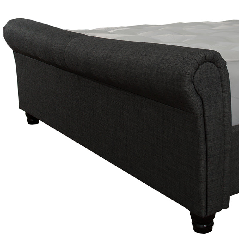 Smoke Grey Fabric Sleigh Bed