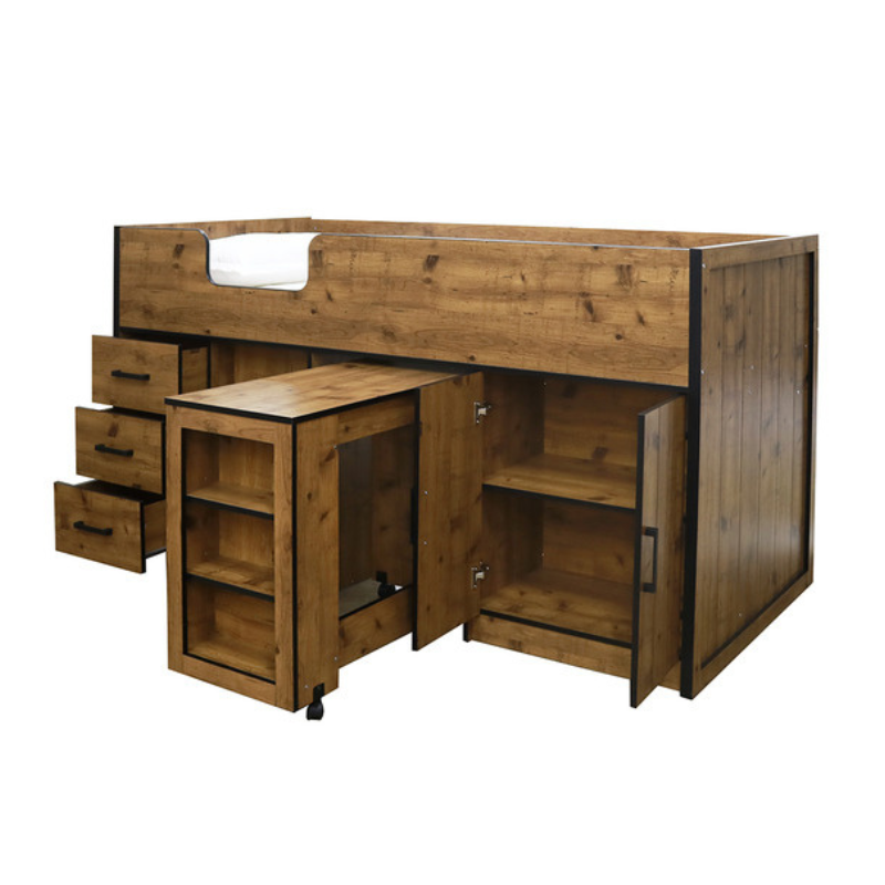 Vintage Oak Mid Sleeper With Pullout Desk And Storage