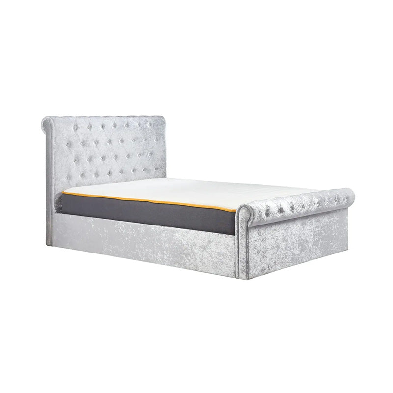 Umber Double Steel Crushed Velvet Ottoman Storage Bed