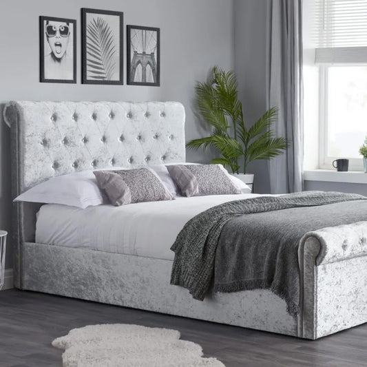 Umber Double Steel Crushed Velvet Ottoman Storage Bed